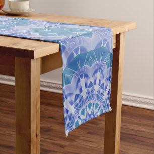 Caminho De Mesa Médio Pintado à mão Verde Azul Curto