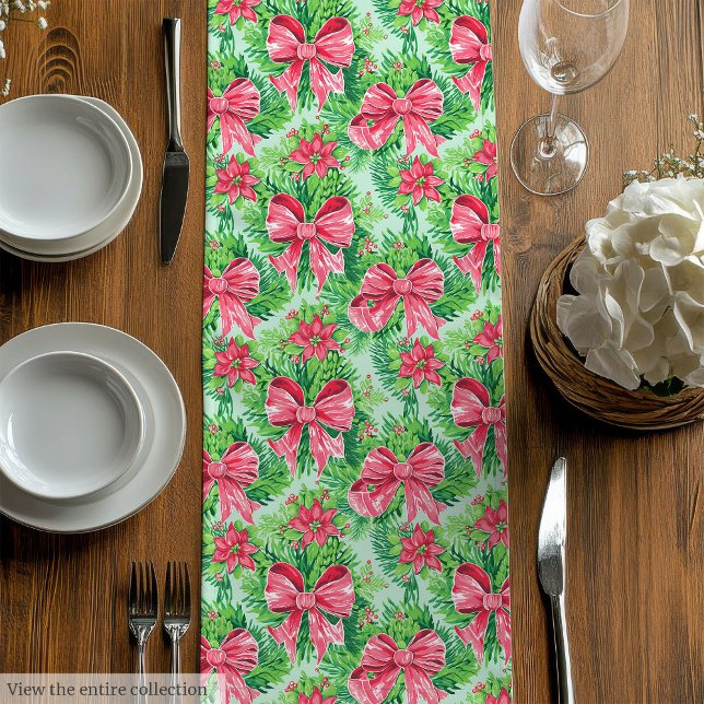 Caminho De Mesa Médio Playful magenta green preppy Christmas runner (Playful magenta green preppy Christmas runner)