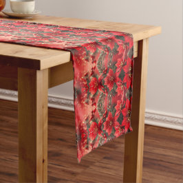Caminho De Mesa Médio Poinsettias Vermelhas e Bagas Runner de Mesa de Fe