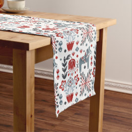 Caminho De Mesa Médio Pônei nórdico e teste padrão floral em cinzento e