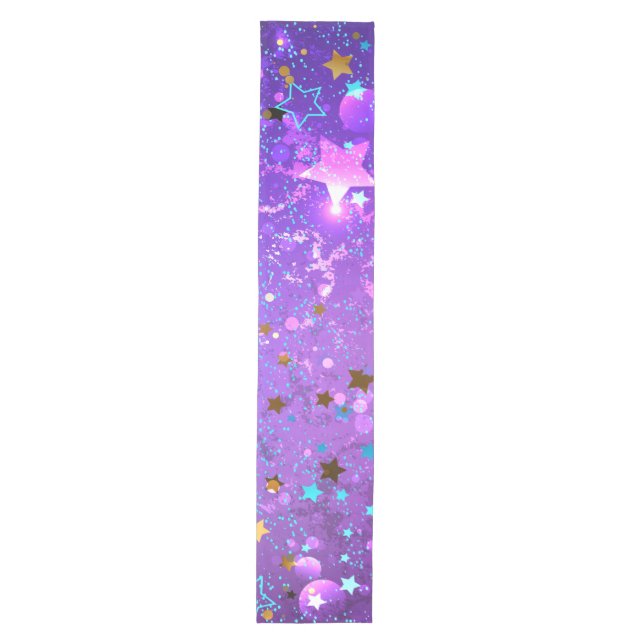 Caminho De Mesa Médio Purple foil background with Stars (Frente)