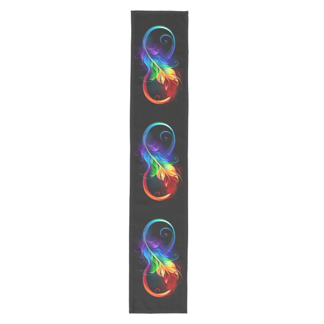 Caminho De Mesa Médio Símbolo Infinito com Pena Arco-Íris (Frente)