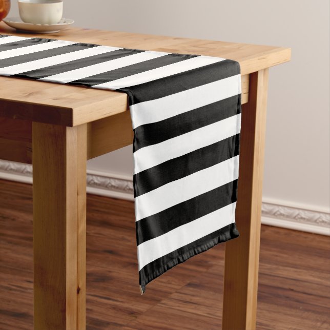 Caminho De Mesa Médio Stripes Negras e Brancas, Padrões Strike, Linhas (No Local)