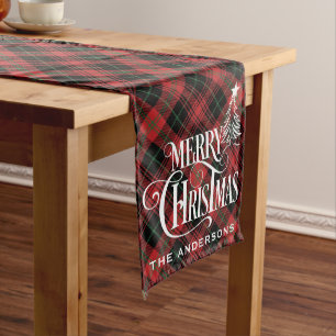 Caminho De Mesa Médio Tartan Xadrez Preto Vermelho Fazenda Natal Persona