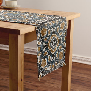 Caminho De Mesa Médio Teal Blue Ochre Brown Beige Bohemian Tribe Art