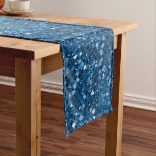 Caminho De Mesa Médio Teal Faux Mosaic Glass