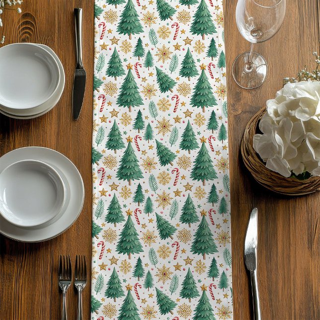 Caminho De Mesa Médio Toalha de Mesa Árvores de Natal Modernas para Feri (Modern Christmas Trees Table Runner for Holidays)