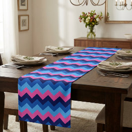 Caminho De Mesa Médio Toalha de Mesa Azul Rosa Chevron Média
