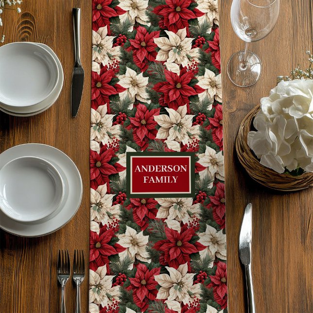 Caminho De Mesa Médio Toalha de Mesa de Natal Chic com Poinsettia Person (Personalized Poinsettia Runner Chic Holiday Table)