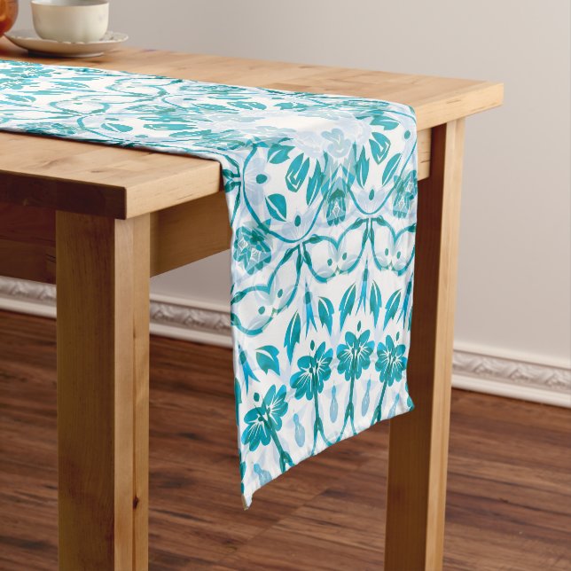 Caminho De Mesa Médio Turquesa Mandala Floral Azul (No Local)