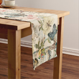 Caminho De Mesa Médio Vintage Multiborboletas e flores