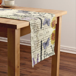 Caminho De Mesa Médio vintage rustic borterfly paris eiffel torre