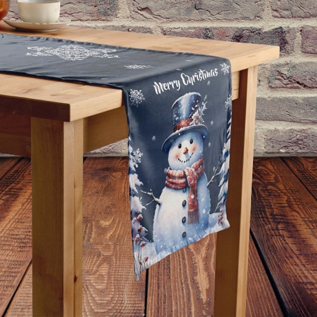 Caminho De Mesa Médio Winter Forest Snowman Natal (Winter Forest Snowman Christmas Medium Table Runner)