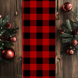 Caminho De Mesa Médio Xadrez de Buffalo Vermelho e Feliz Natal