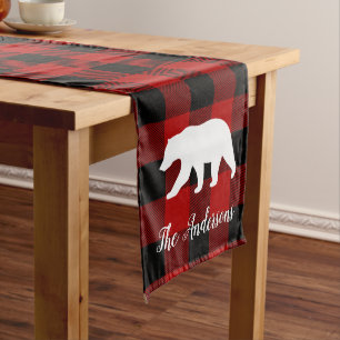 Caminho De Mesa Médio Xadrez e Urso de Buffalo Vermelho   Presente de no