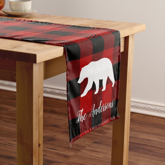 Caminho De Mesa Médio Xadrez e Urso de Buffalo Vermelho | Presente de no (No Local)