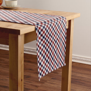 Caminho De Mesa Médio Xadrez vermelho branco e azul