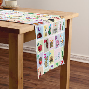 Caminho De Mesa Pequeno ABC Alfabeto aprendendo cartas comidas felizes apr