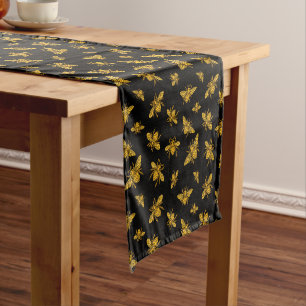 Caminho De Mesa Pequeno Abelhas Douradas em Preto