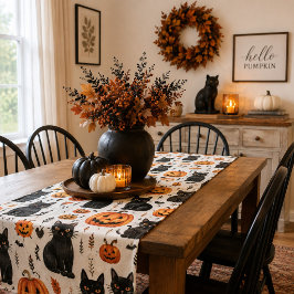 Caminho De Mesa Pequeno Abóbora Gato Preto Halloween Decoração de Outono F