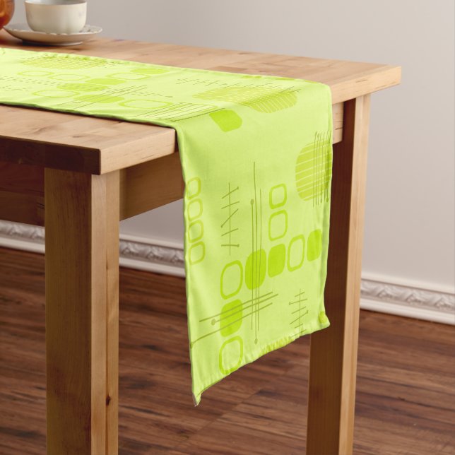 Caminho De Mesa Pequeno Abstrato Atômico Barkcloth Chartreuse (No Local)