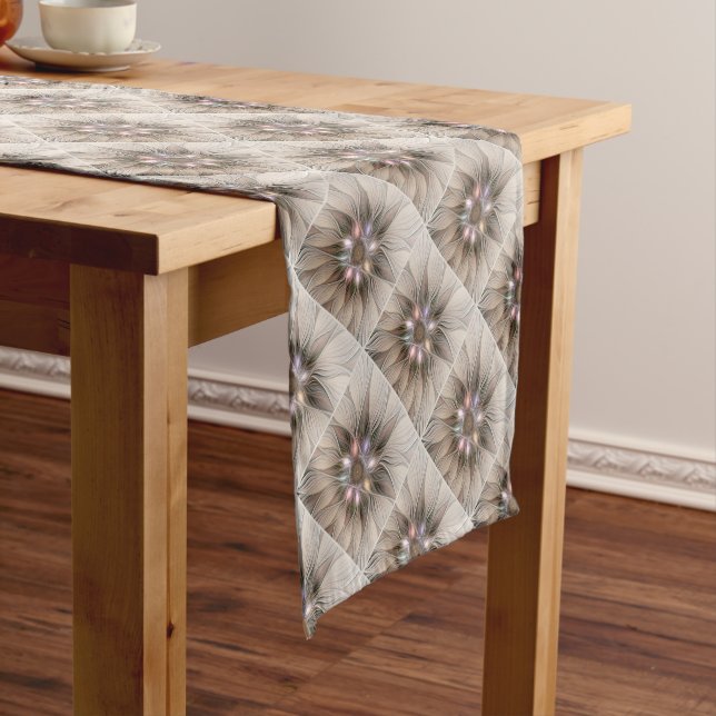 Caminho De Mesa Pequeno Abstrato Beige Brown Floral Fractal de Flor Joyful (No Local)
