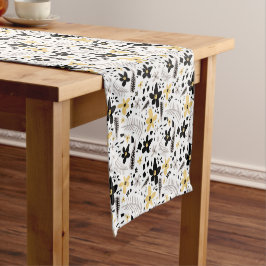 Caminho De Mesa Pequeno Abstrato Black Yellow Cinza Floral Sem Costura Pad