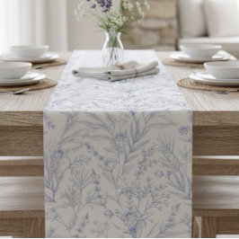 Caminho De Mesa Pequeno Algodão de fazenda Azul e Branco Botânico