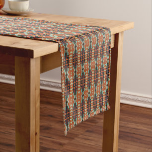 Caminho De Mesa Pequeno Aqua Teal Green Orange Taupe Beige Arte Tribal