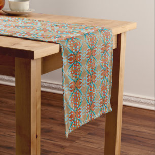 Caminho De Mesa Pequeno Aqua Turquoise Blue Orange Brown Arte Tribal