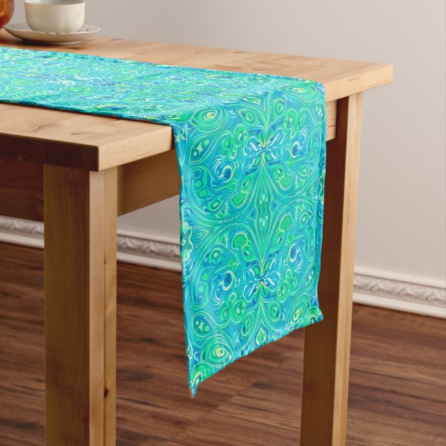 Caminho De Mesa Pequeno Aquamarine Arabesque Bohemian Pattern (No Local)
