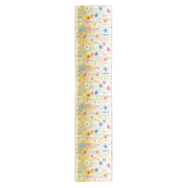 Caminho De Mesa Pequeno Aquarela Floral de Flores Silvestres Amarelas e Az