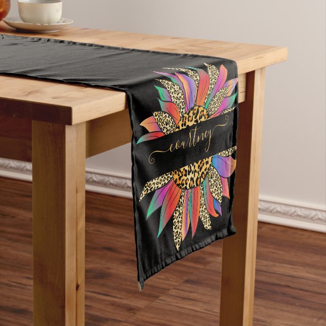 Caminho De Mesa Pequeno Arco-íris e impressão-leopardo personalizados aba  (No Local)