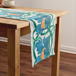 Caminho De Mesa Pequeno Art Nouveau Floral Majolica Faux Alivio Padrão