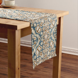 Caminho De Mesa Pequeno Arte de Tribo Azul de Chá Castanho
