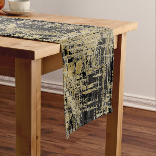Caminho De Mesa Pequeno Arte Moderna Preta e Dourada