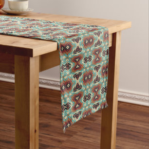 Caminho De Mesa Pequeno Arte Tribal Azul Marrom Aqua Azul Única