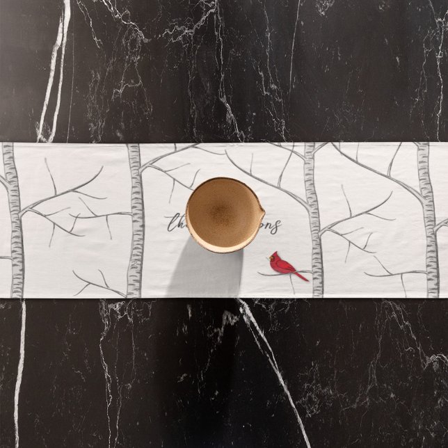 Caminho De Mesa Pequeno Árvore de Birmanês Cardinal Vermelho de inverno si (Happy Holidays Winter Birch tree red Cardinal table runner)