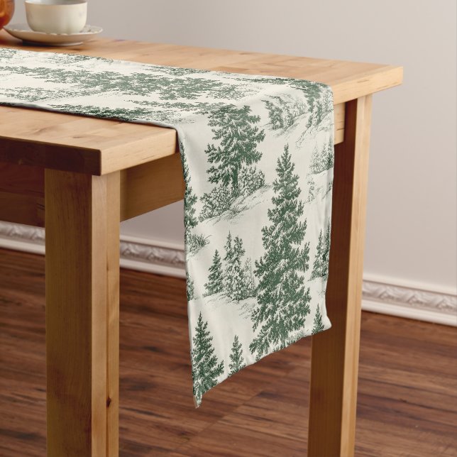 Caminho De Mesa Pequeno Árvore de Natal Toile De Jouy Green Tablecloth (No Local)