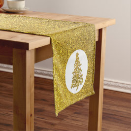 Caminho De Mesa Pequeno Árvore Dourada Elegante de Natal em Glitter