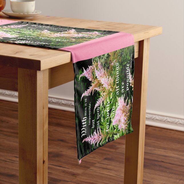 Caminho De Mesa Pequeno Astilbe com Mark 10:27 (No Local)