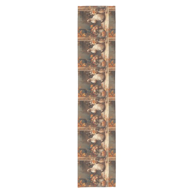 Caminho De Mesa Pequeno Autumn Cat com flores para Ação de Graças (Frente)