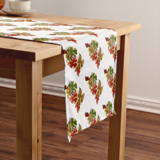 Caminho De Mesa Pequeno Autumn Leaves Pattern White Mesa Runner (No Local)