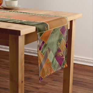 Caminho De Mesa Pequeno Autumn Luxury   Mármore geométrico Dourado