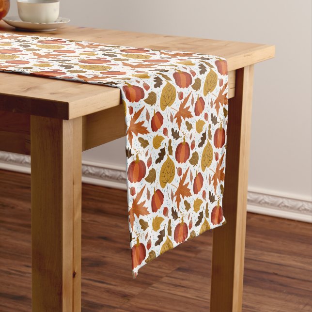 Caminho De Mesa Pequeno Autumn Pumpkin and Leaf Pattern (No Local)