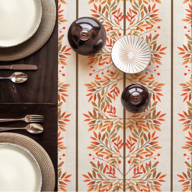 Caminho De Mesa Pequeno Autumn Red Berries & Leaves Botânica Ivory (Fall Red Rowen Berries Ivory Table Runner)
