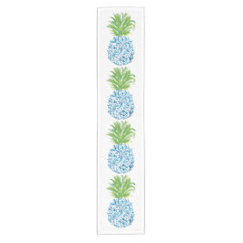 Caminho De Mesa Pequeno Azul e Branco Chinoiserie Abacaxi Préppy Costeiro