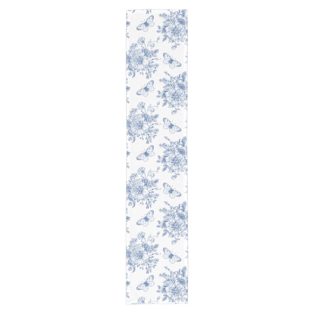 Caminho De Mesa Pequeno Azul e Branco Francês Country  (Frente)