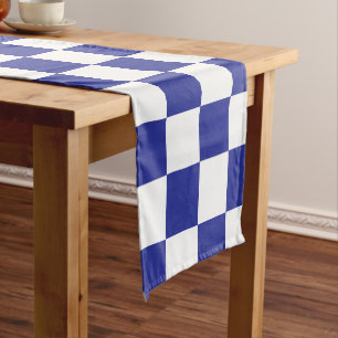 Caminho De Mesa Pequeno Azul e branco verificados