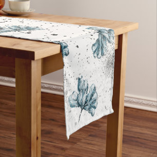 Caminho De Mesa Pequeno Azul-palha, pintado à mão